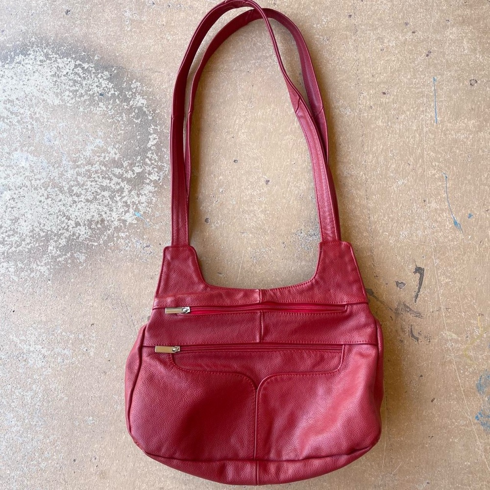 Red Genuine Leather Shoulder Bag
